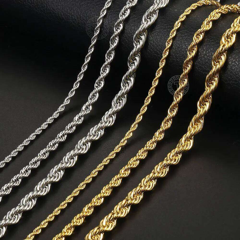 Stainless Steel Twisted Rope Link Chain 3/5/7mm Gold Sier Color Necklace for Men Women Jewelry Accessories Good quality