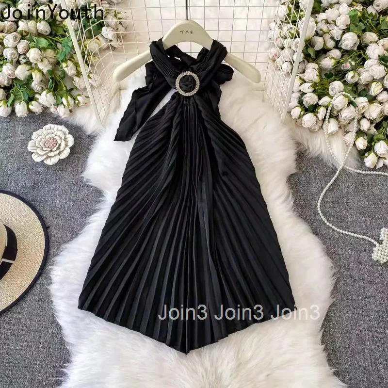 2025 Vestidos De Mujer Backless Sexy Dress Women Clothing Sleeveless Bandage High Waist Tunic Robe Femme Summer Pleated Dresses
