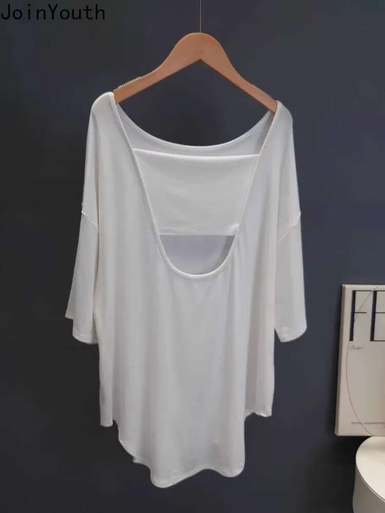 Oversized T Shirts Womens Clothing Y2k Tops Short Sleeve Casual Tees Fashion Summer Camisetas Hollow Out White Sexy T-shirts