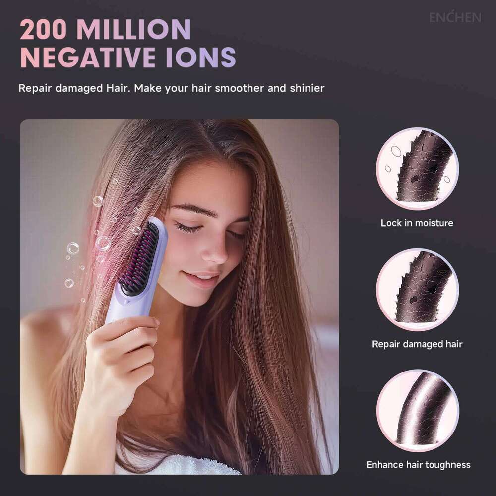 ENCHEN Mini Straightener Brush Professional Stuff 200 Million Negative Ions Electric Brushes Hair Tools H100
