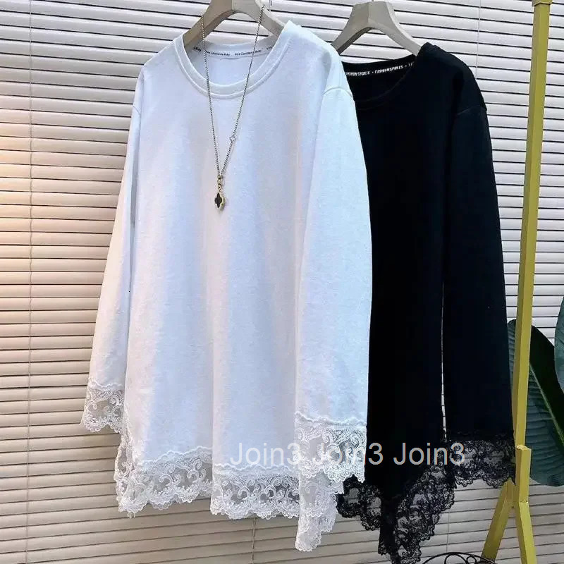 Women Clothing Oversized T Shirts 2025 Ropa Mujer Patchwork Lace Fashion Tees Korean Camisetas Casual Solid Color Tshirts Tops