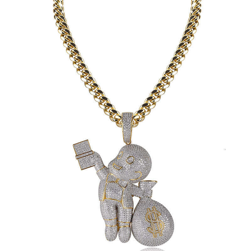 Hip Hop Money Bag Character Personality Large Pendant Micro Paved Zircon Men's Trendy Jewelry