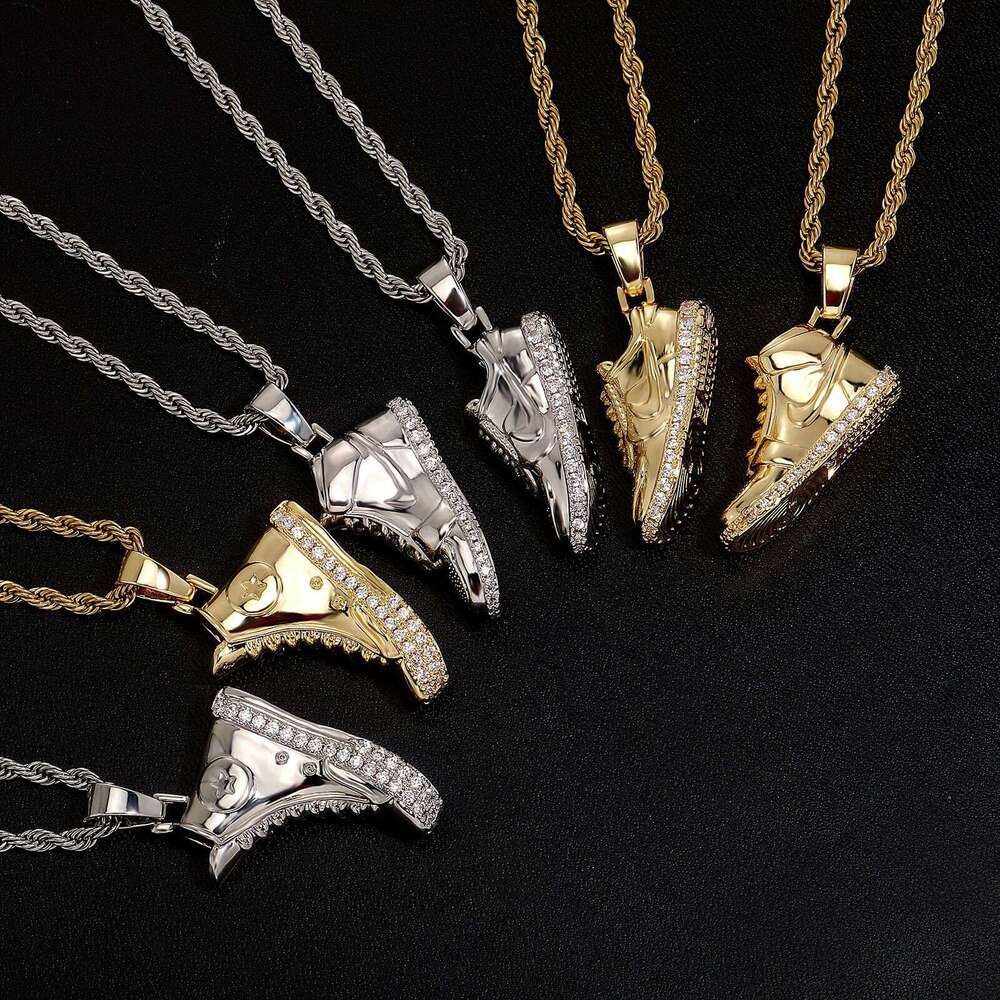 Jin Ao New Hip-Hop Pendant Full Dia Sneaker Necklace Copper Inlaid Zircon Personality Unisex Accessories Hoodie Chain