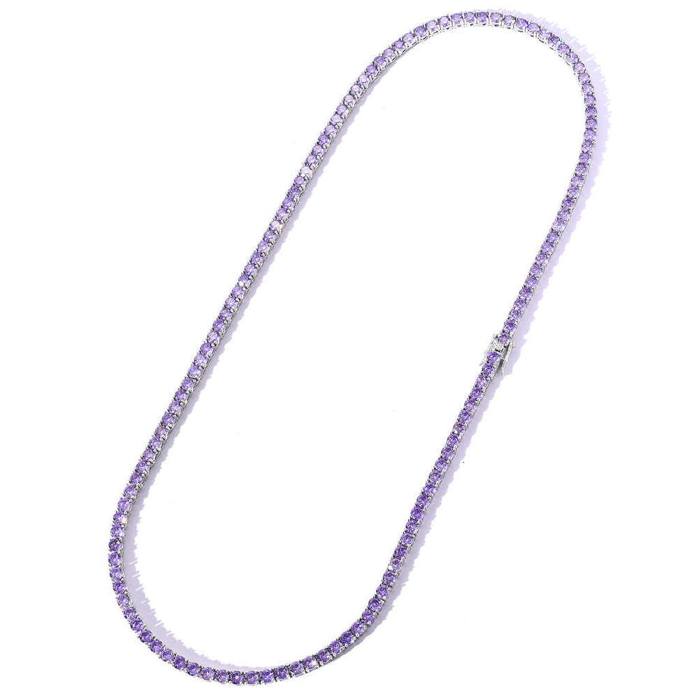 Chain 4mm Purple Row Zircon Tennis Hip-Hop Necklace tennis chain d13e