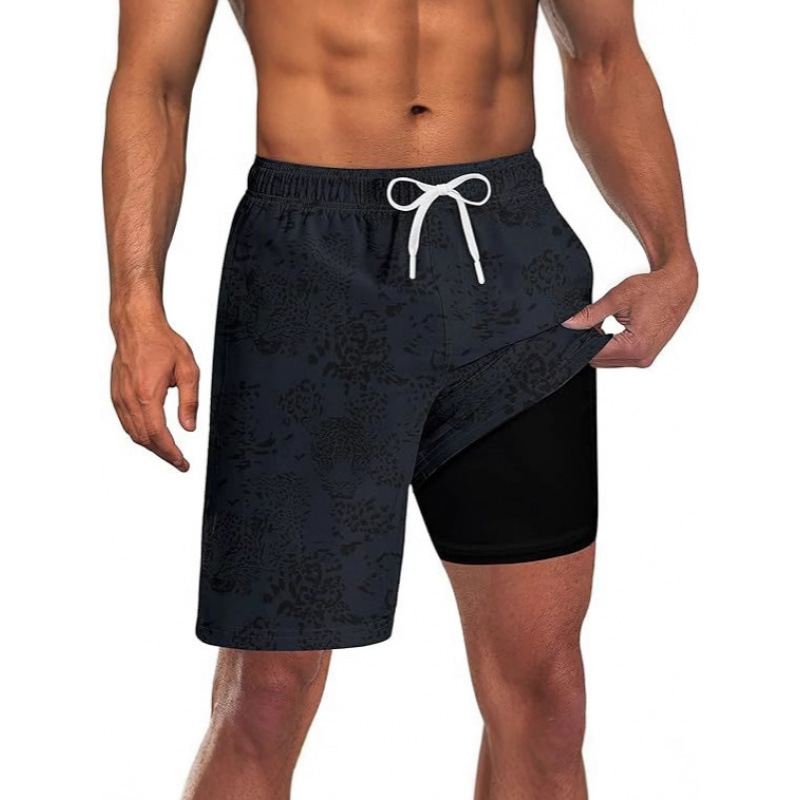 Designer Beach Pants Latest European And American Trend Cross-border Amazon Exclusive Double-layer Beach Shorts Men's Casual Sports Shorts Free S