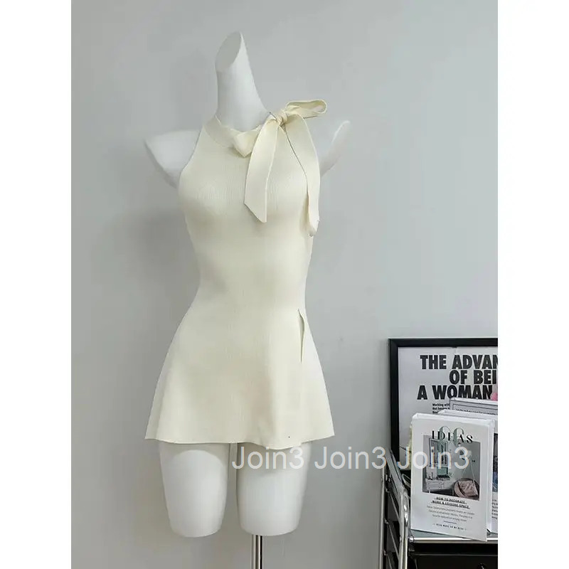 O-neck Sleeveless Bandage Tank Womens Clothing Solid Color Slim Fit Camis Knitted Split Summer Sexy Vest Tops 2025 Ropa Mujer