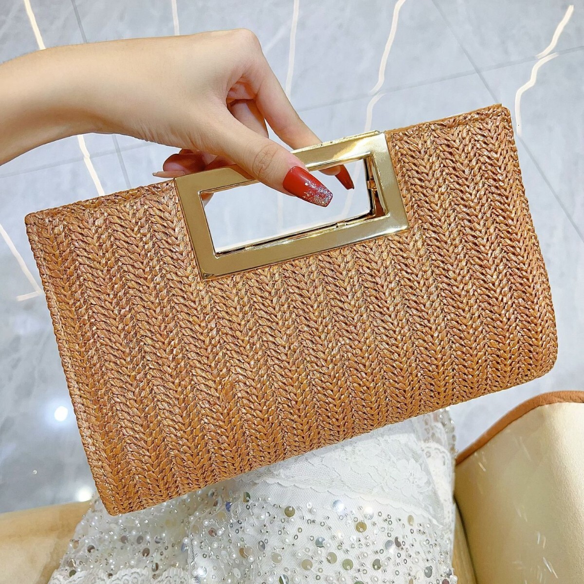 Free Shipping New Designer Woven Bag Luxury Women's Handbag Clutch Straw Bag Fashion Simple Crossbody Bag Large Capacity Shoulder Bag