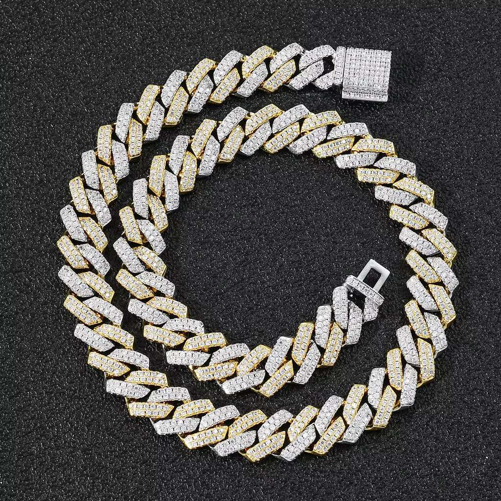 Hip Hop Iced Out 14MM 2 Rows Prong Cuban Chains Necklace Fully Diamond Ice Miami Link Chains Jewelry