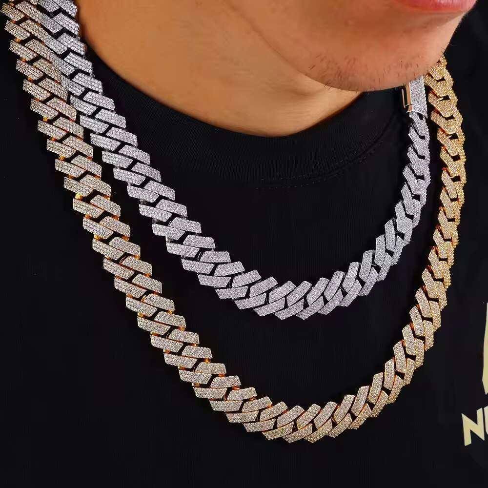Hip Hop VVS D Colour S925 Silver Moissanite Necklace for Men Three Rows Full Diamonds Hip Hop Rhombus Cuban Chain