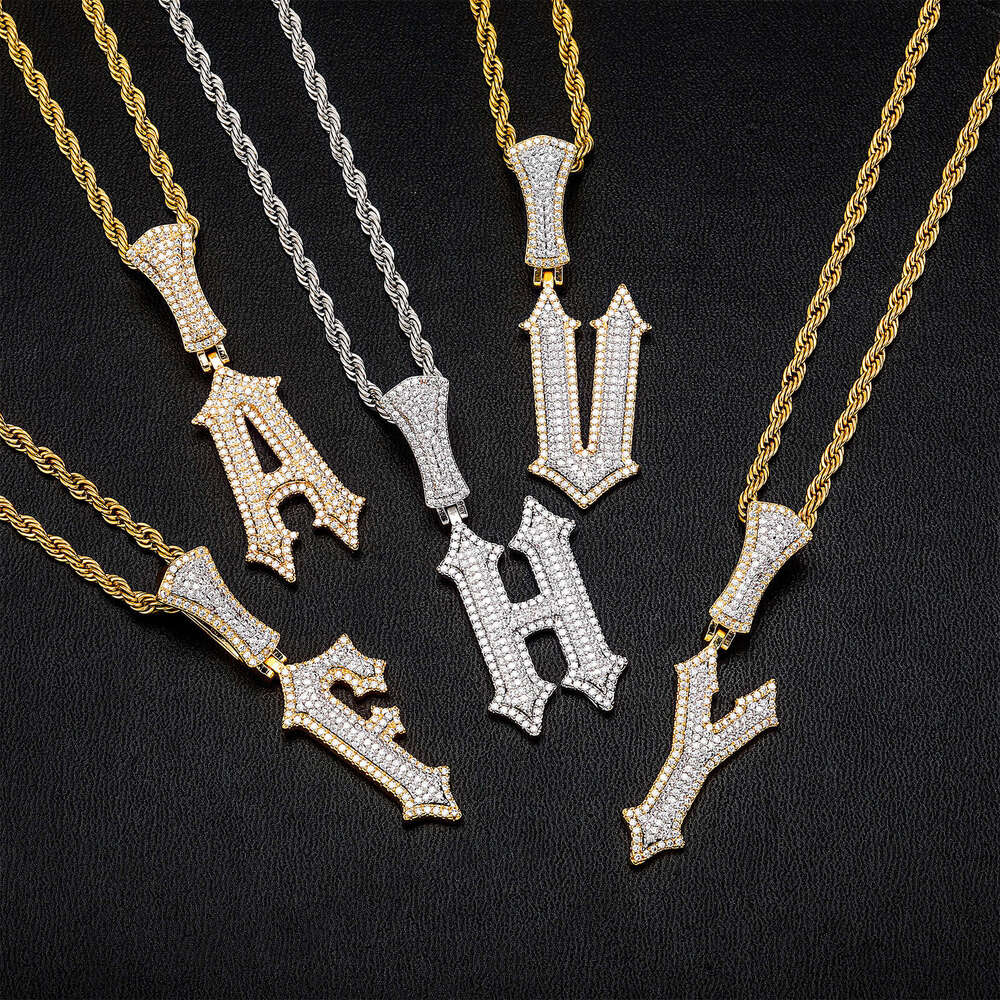 Jin Ao New Hip-Hop Jewelry DIY English Letter Pendant Sharp Double Layer Full Dia Men's Trendy Necklace