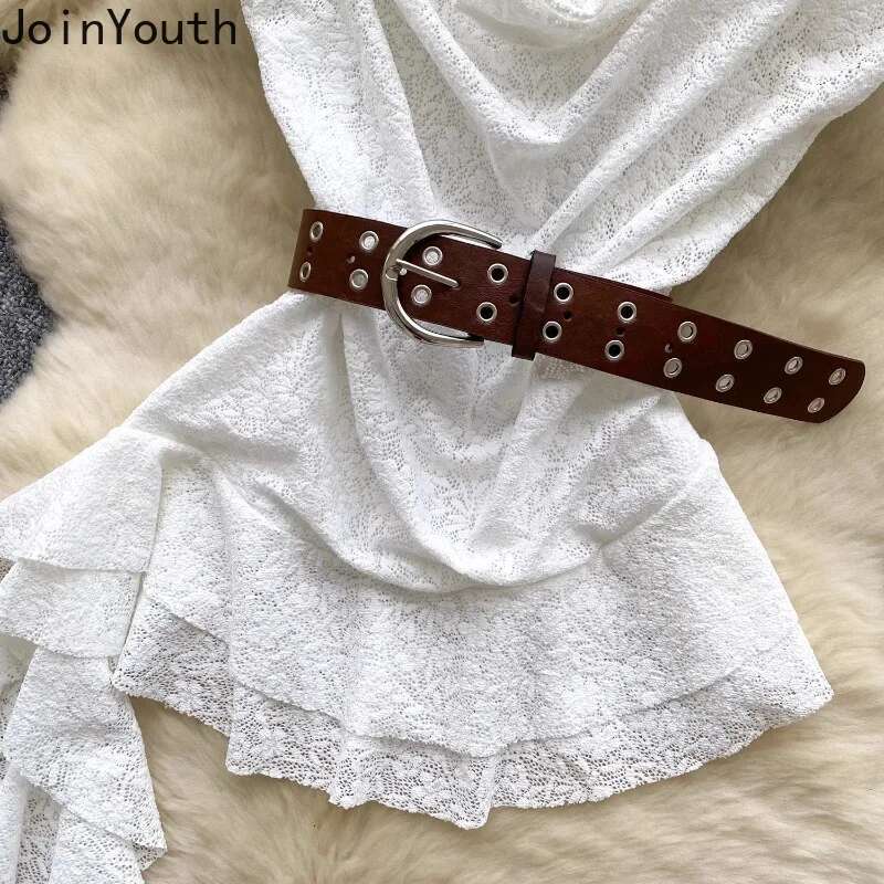 Sexy Blouses 2025 Womens Clothing Slim Waist Bandage Irregular Shirts Camisas De Mujer Lace Ruffles Chic Summer Tops Female