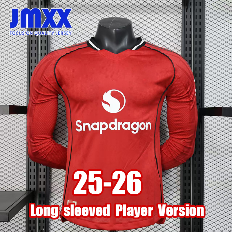 JMXX 25-26 Long Sleeve Player Version Soccer Jerseys Home Away Third Hojlund Rashford Antony Zirkzee Fernandes Mainoo Martinez Cantona Cunha Man Football Shirt 2025