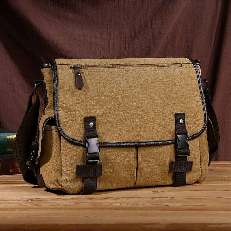 Retro Style Canvas Crossbody Large Capacity Shoulder Multi Pocket Mailman Bag, Briefcase