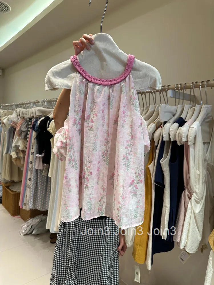 Floral Womens Shirt Korean Blouses 2025 Blusas Mujer De Moda O-neck Short Sleeve Off Shoulder Loose Tops Sweet Summer Blouse