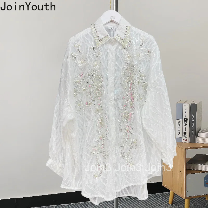 Heavy Beading Blouse Womens Clothing Long Sleeve Loose Korean Shirts 2025 Blusas Mujer De Moda Temperament Blouses Tops 63c893