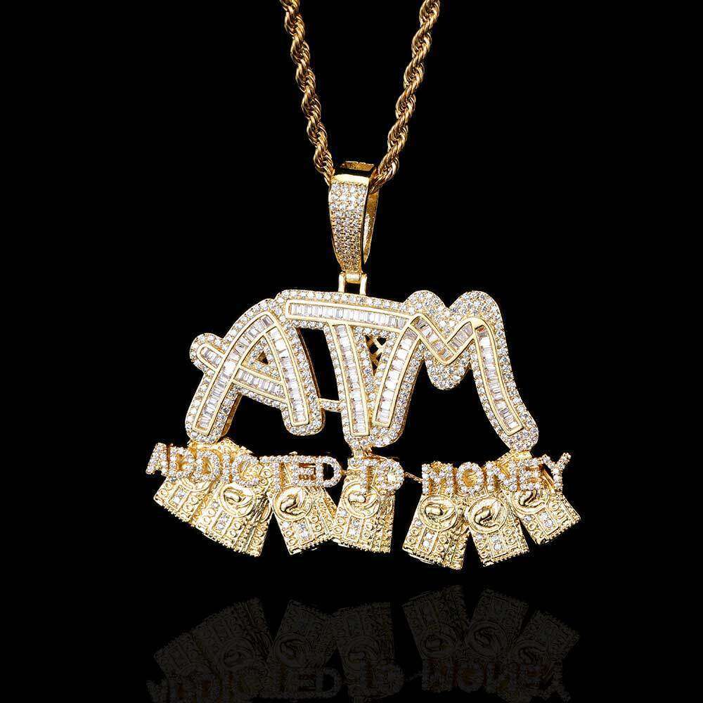 Trendy Hip-Hop ATM Dollar Letter Pendant Personality Mixed CZ Men's Necklace 0696