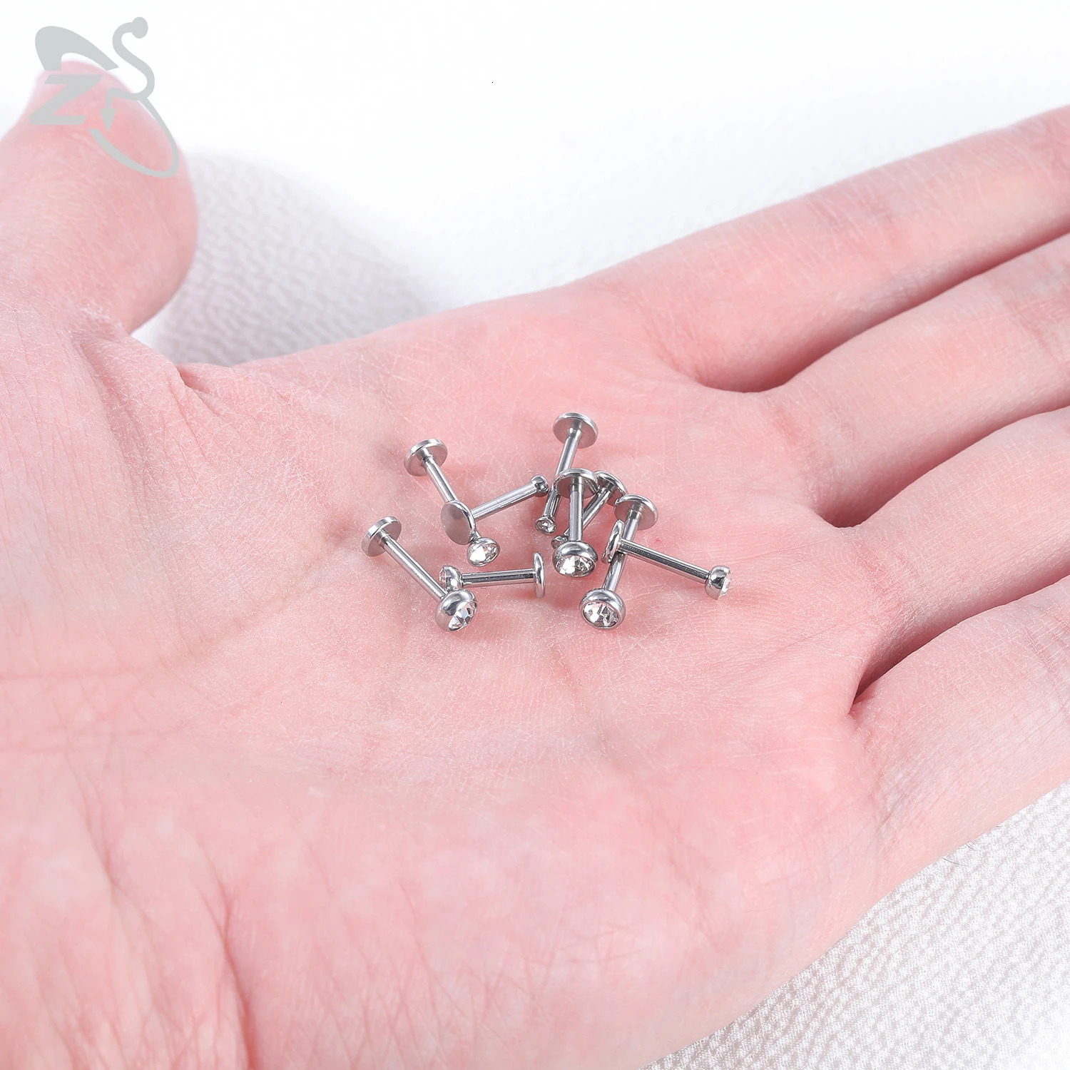 ZS 10 Pcs/lot Gold Color 16/18G Stainless Steel Labret Lip Piercing Men CZ Crystal Ear Cartilage Tragus Helix Piercings 6/8/10MM 250617