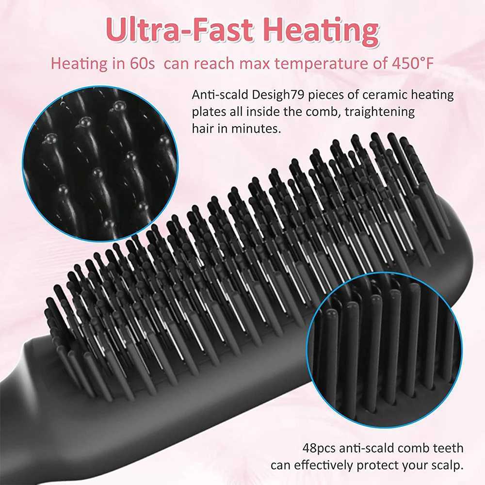 Hair Straightener Brush Negative Ion Hot Comb Electric Hair Brushes Flat Iron Beard Straightener Professional Straightener CombXJ250621