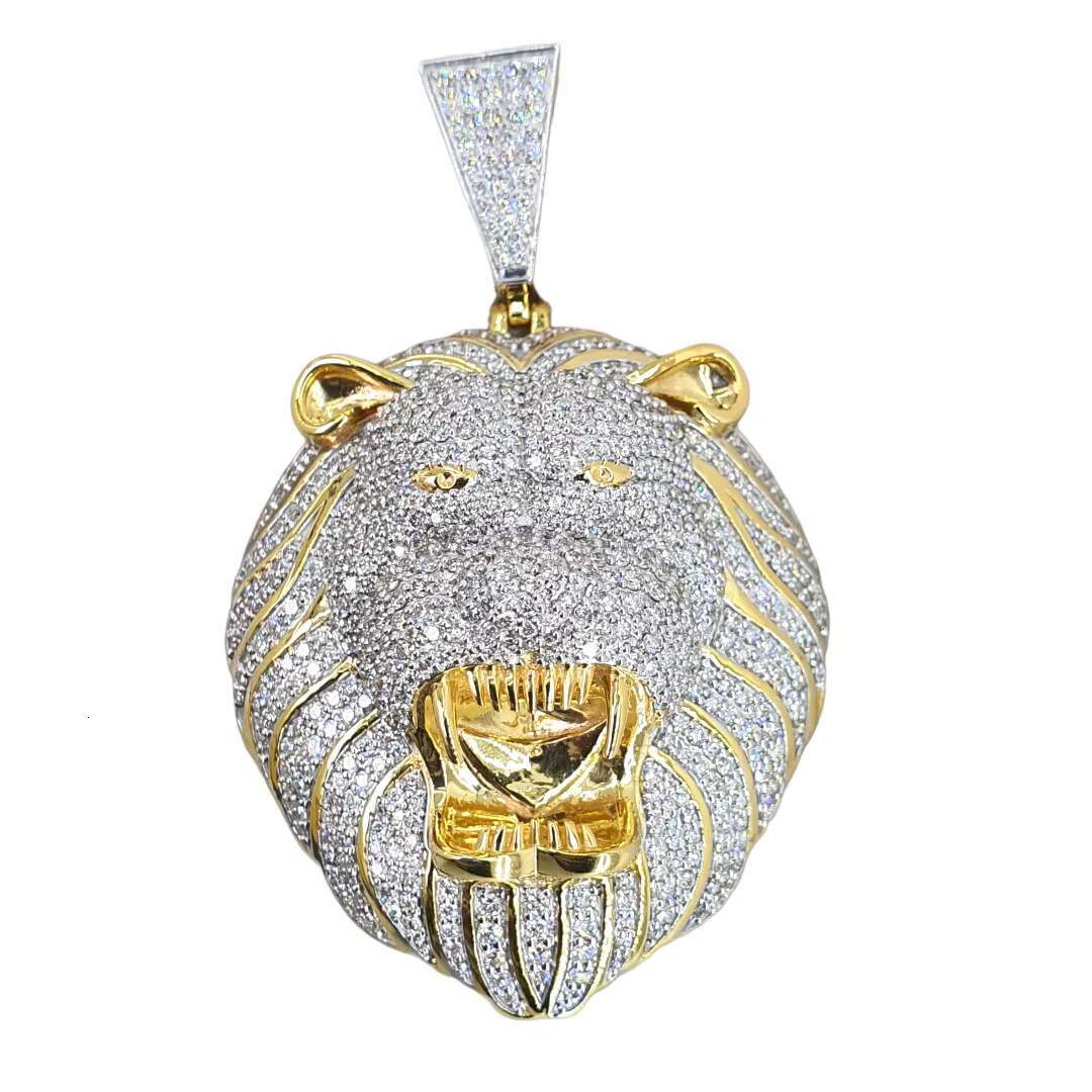 Moissanite 925 Sterling Silver Custom Cartoon 3D Lion Face Pendant Personalized Iced Out Luxury Customized Moissanite Necklace
