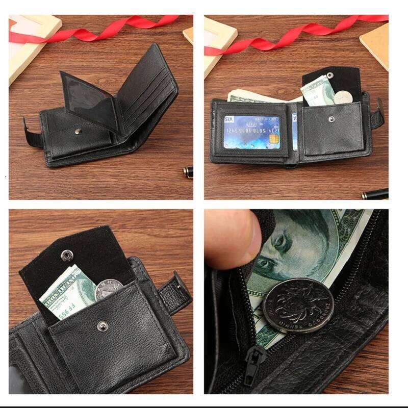 Men's Slim Bifold Wallets Leather Multiple Card Holder Purses Driver License ID Windows Man Short Wallet with Coin Pouch