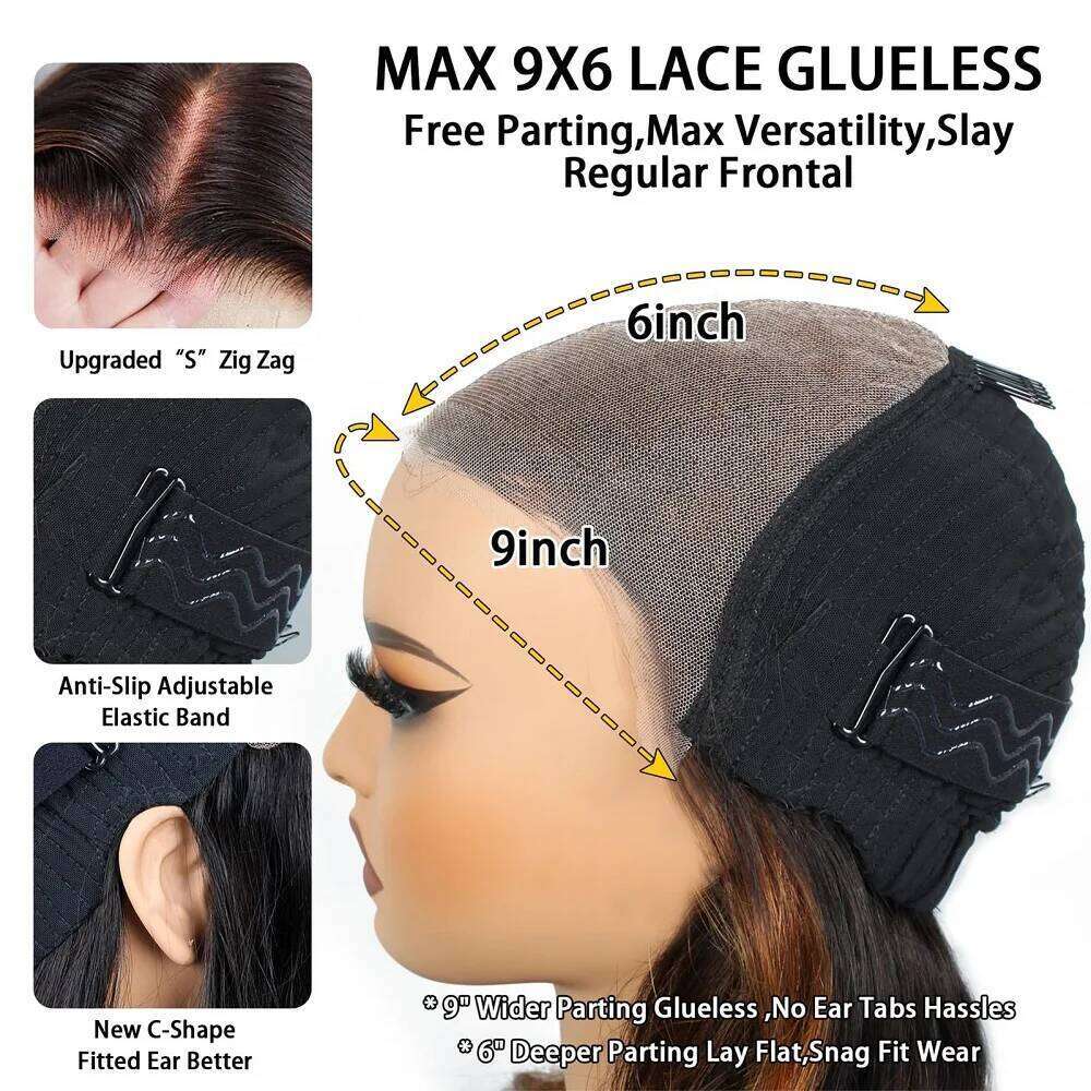 9x6 Wear and Go Glueless Plucked Pre Cut 1B/30 Highlight Ombre Lace Front Wig Body Wave Human Hair Wigs