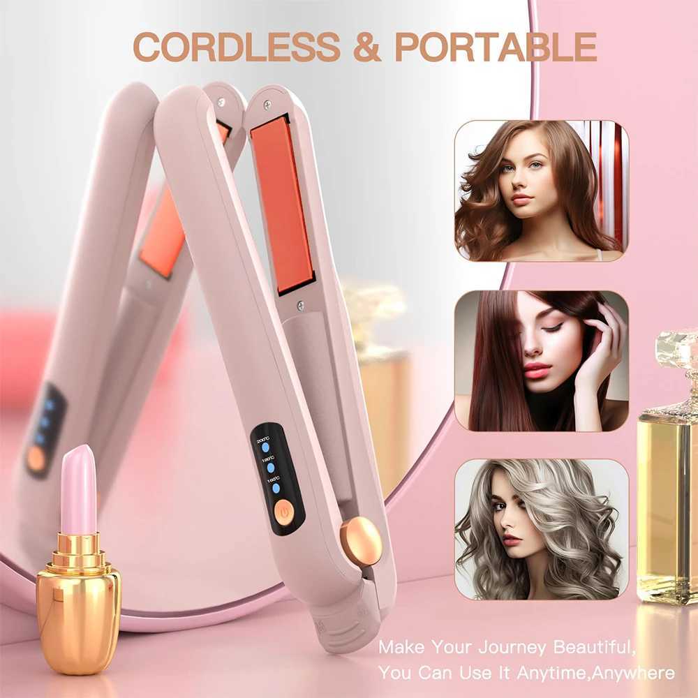 Cordless Hair Straightener and Curler Portable Flat Iron Fast Heating Hair Straightener for Women 3 Temp SettingsXJ250621