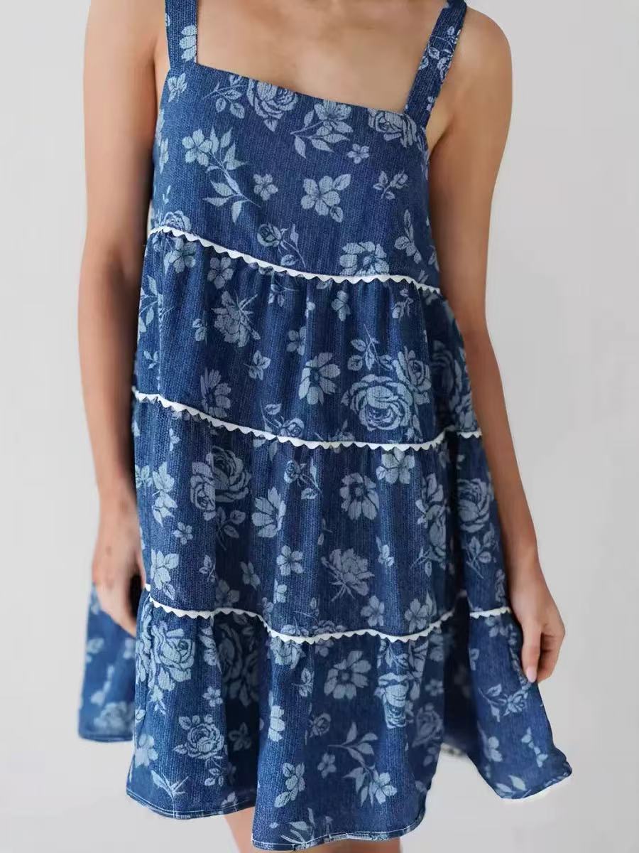 2025 Cross-border Foreign Trade European and American Independent Websites Strap Pleated Backless A-Line Jersey Dress for Women