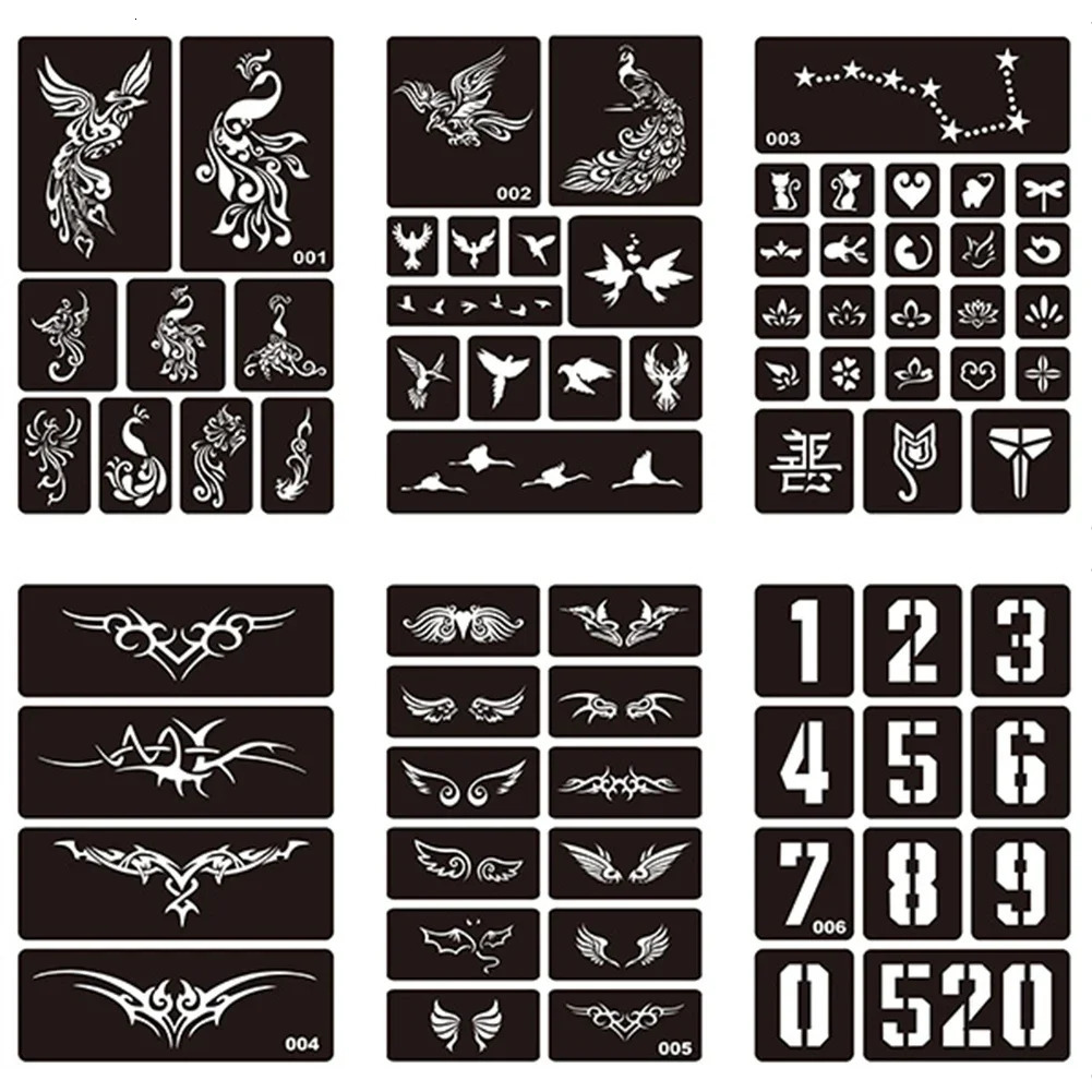 Tattoo Stencil Multiple Styles Reusable Hollow Tattoo Stencil Body Art Paste Drawing Airbrush Glitter Tattoo Template 250619