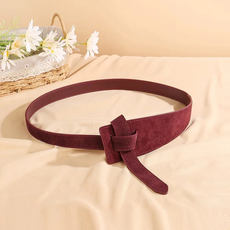 Knotted Belts for Women Belt Lady Waistband Soft Genuine Leather Suede Cowhide Waist Belt Straps Long Dress Coat Accessories 250617