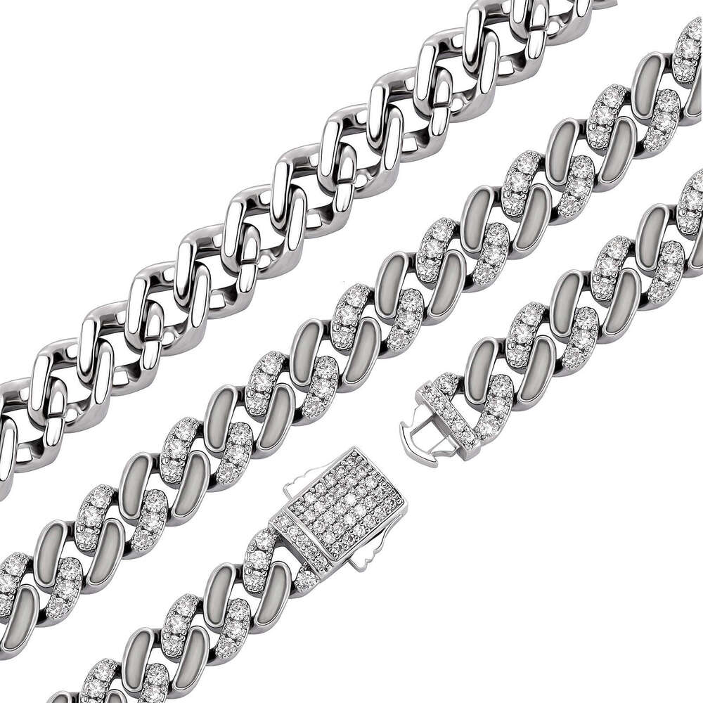 Summer Chinese Style Trend 8MM Full Dia Luminous Cuban Chain Hip-Hop Bracelet for Men Nightclub Disco Essential Accessory
