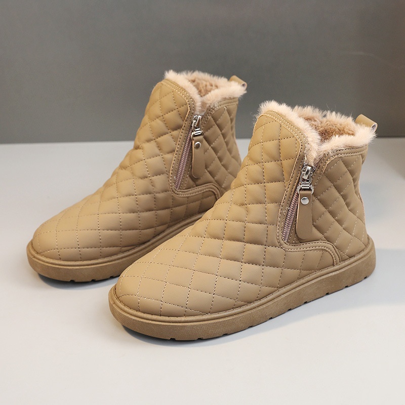 2025 free shipping designer winter snow boots with mid top zipper and plush shoes, student board shoes, internet famous thin sole, lightweight and hei