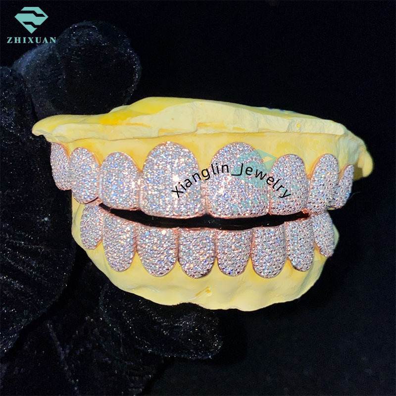 Hiphop Jewelry 925 Sterling Silver Gold Plated Custom Diamond Grillz for Teeth Iced Out VVS Moissanite Grills