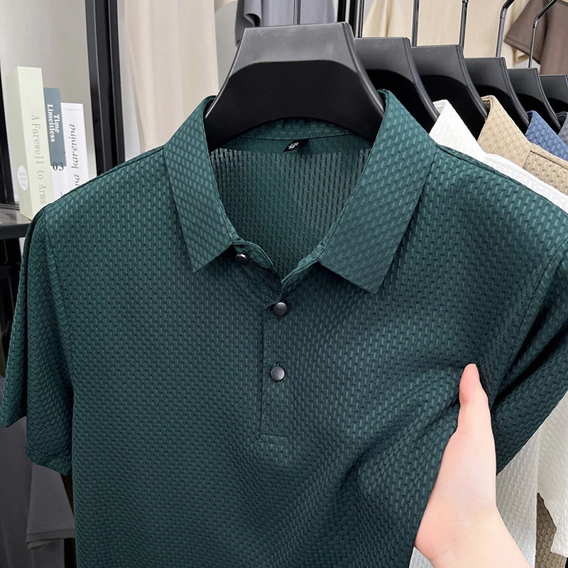 Personalized waffle short sleeve polo shirt summer high-end ice silk breathable and comfortable solid color lapel T-shirt 250618