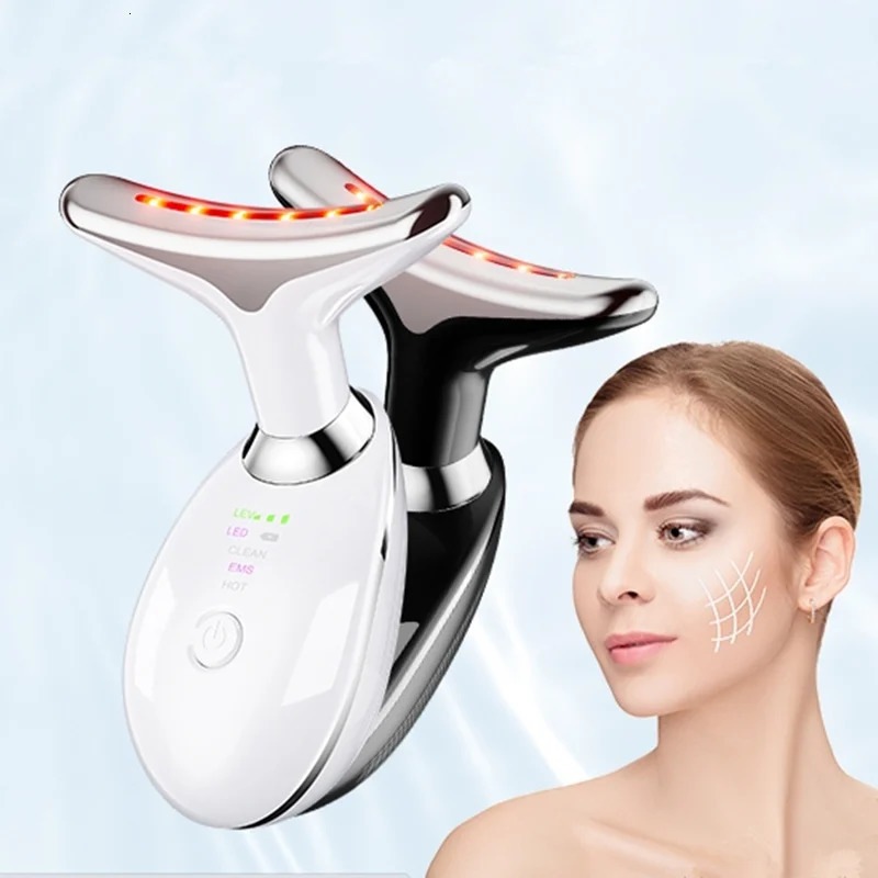 Rechargeable LED Tricolor Facial And Neck Massage Instrument Firming And Tightening Face And Neck Skin Beauty Skin Care Tool 250619