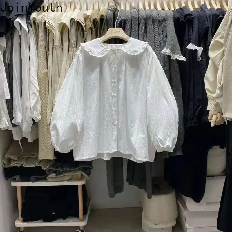 2025 Blusas Mujer De Moda Fashion Blouse Women Sweet Peter Pan Collar Long Sleeve Shirts Korean Vintage White Oversized Tops