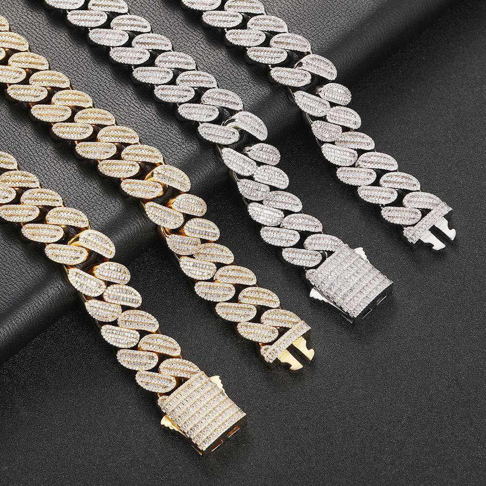 Hip Hop 20mm Mixed Double Row T Cubic Zirconia Cuban Chain Trendy Brand Men's Necklace Bracelet bf7a