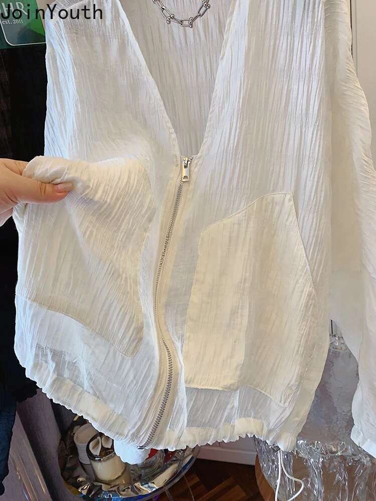 Vintage Coat Womens Clothing V-neck Zipper Folds Crop Tops 2025 Ropa Mujer Korean Outwear Fashion Casual Summer Thin Jackets