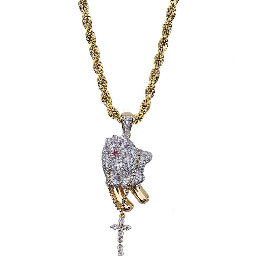 Hip Hop Prayer Gesture Pendant Necklace for Men and Women Trendy Ins Style