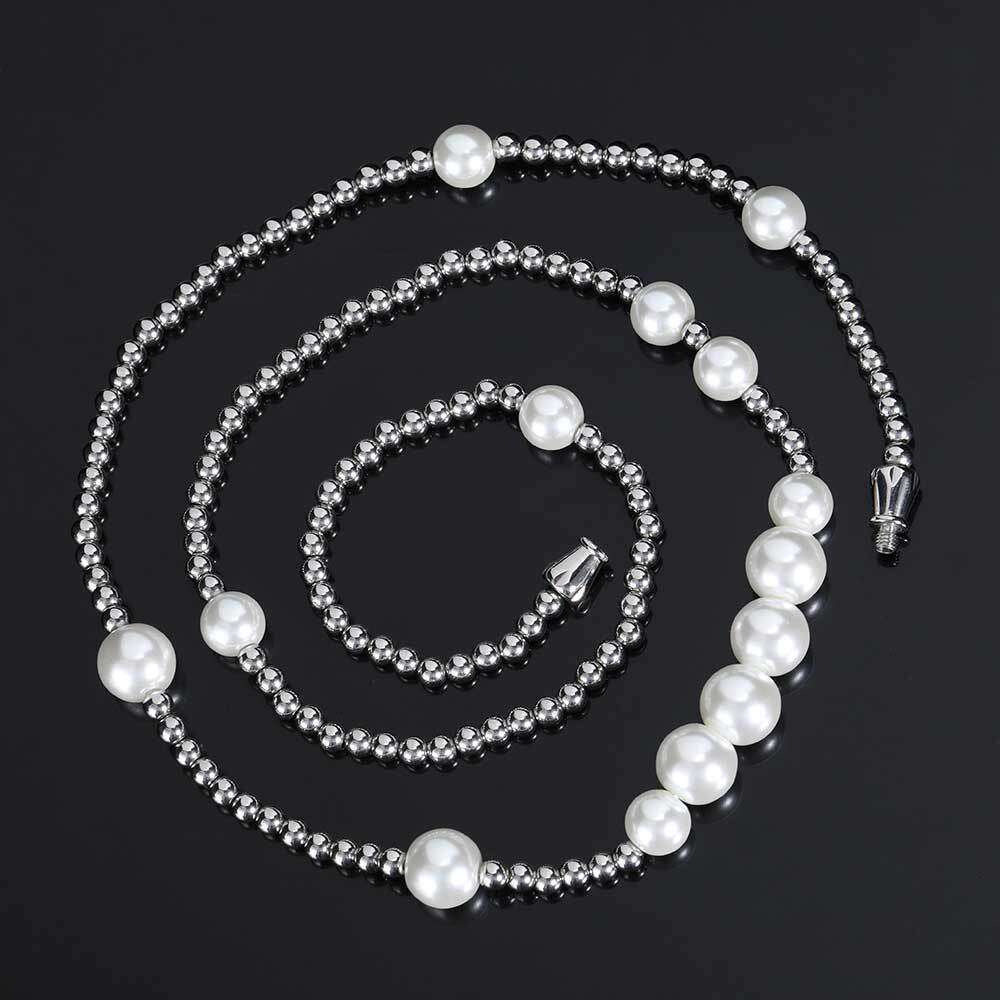 Hip Hop Stainless Steel Ball Bead Mixed Glass Pearl Necklace Palace Style Niche Design Clavicle Chain c160