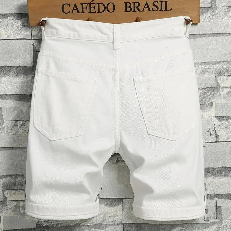 Mens Denim Shorts Summer Y2k Streetwear Ripped Casual Denim Knee Length Solid Jeans Shorts White Classic Jeans Shorts 250616