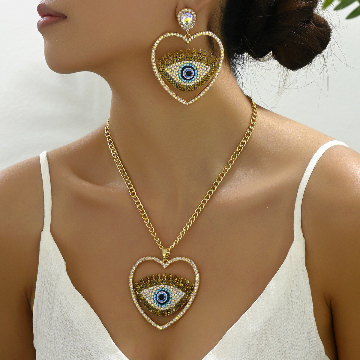 Earrings And Necklace Personality Devil's Eye Long Clavicle Chain Set