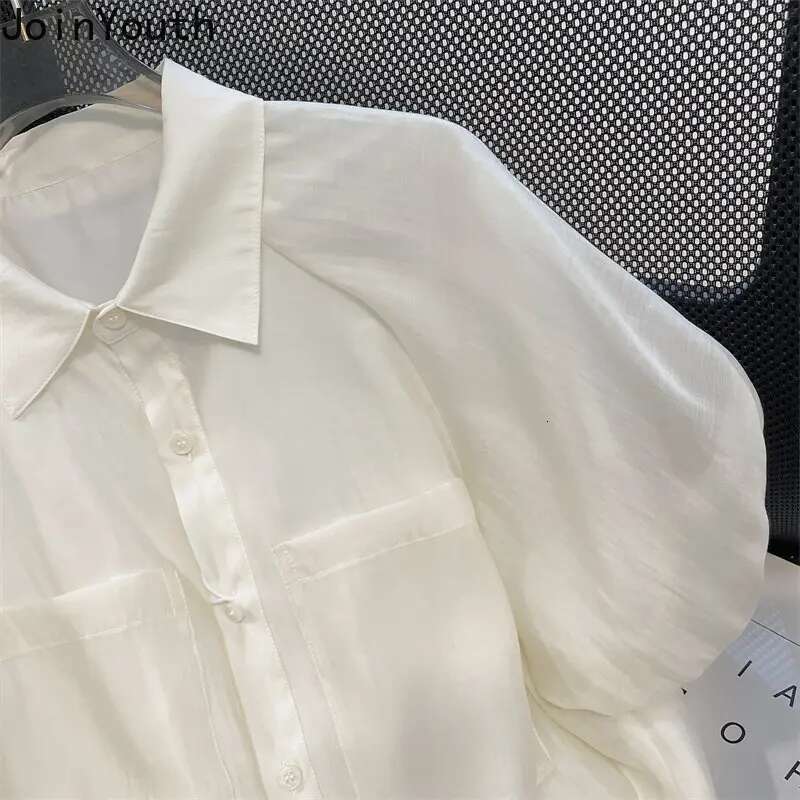2025 Blusas De Mujer Chiffon Summer Blouses for Women Temperament Tops Loose Puff Sleeve Vintage Blouse Solid Color Chic Shirts