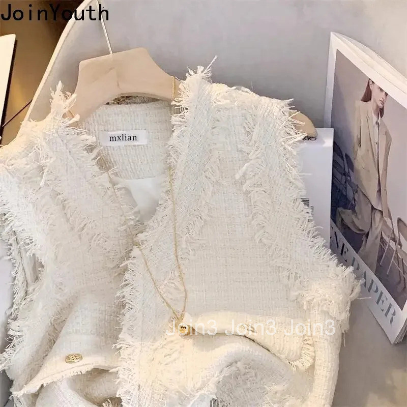 Vintage Women Vest 2025 Ropa Mujer Fashion Tassel Waistcoat V-neck Sleeveless Korean Crop Tops Sleeveless Temperament Tanks
