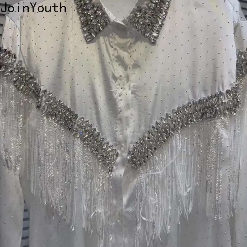 Temperament Tops Blouse for Womens Heavy Diamond Tassel Shirts Long Sleeve Fashion Korean Blouses Tops 2025 Camisas De Mujer