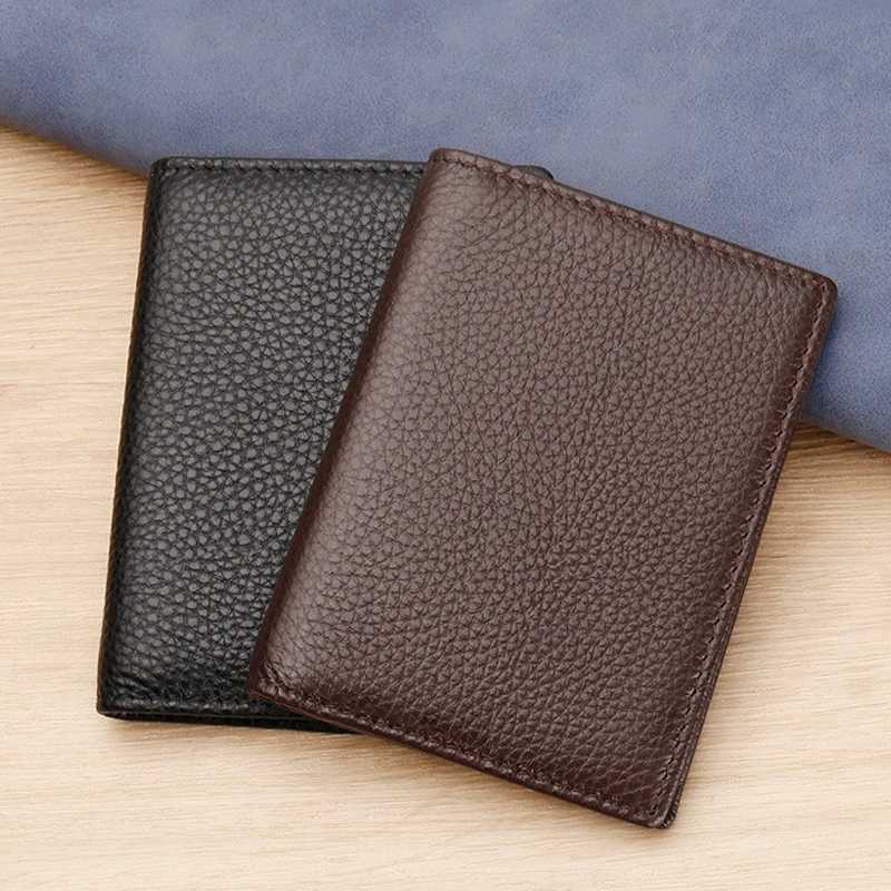 Genuine Leather Card Case Men Business Solid Color Bifold ID Bank Card Holder Wallet for Men and Women Z250621