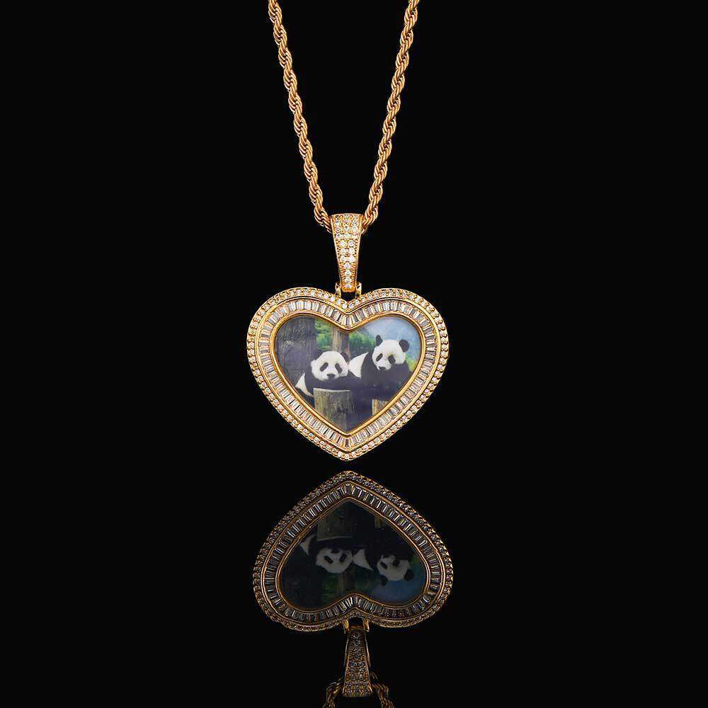 Photo Frame Mixed Heart Pendant Hip-Hop Necklace 618e