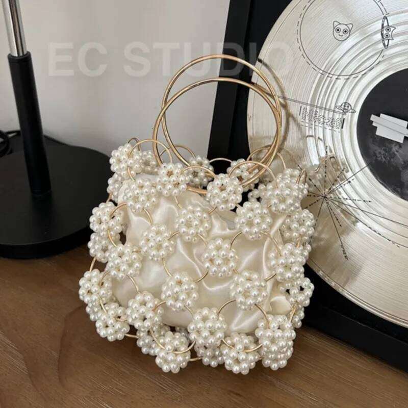 Designer Bag Pearl Handbag Flower Bucket Bag Women Handmade Clear Beading Evening Clutch Purses And Handbags Ladies Messenger Bags Dinner