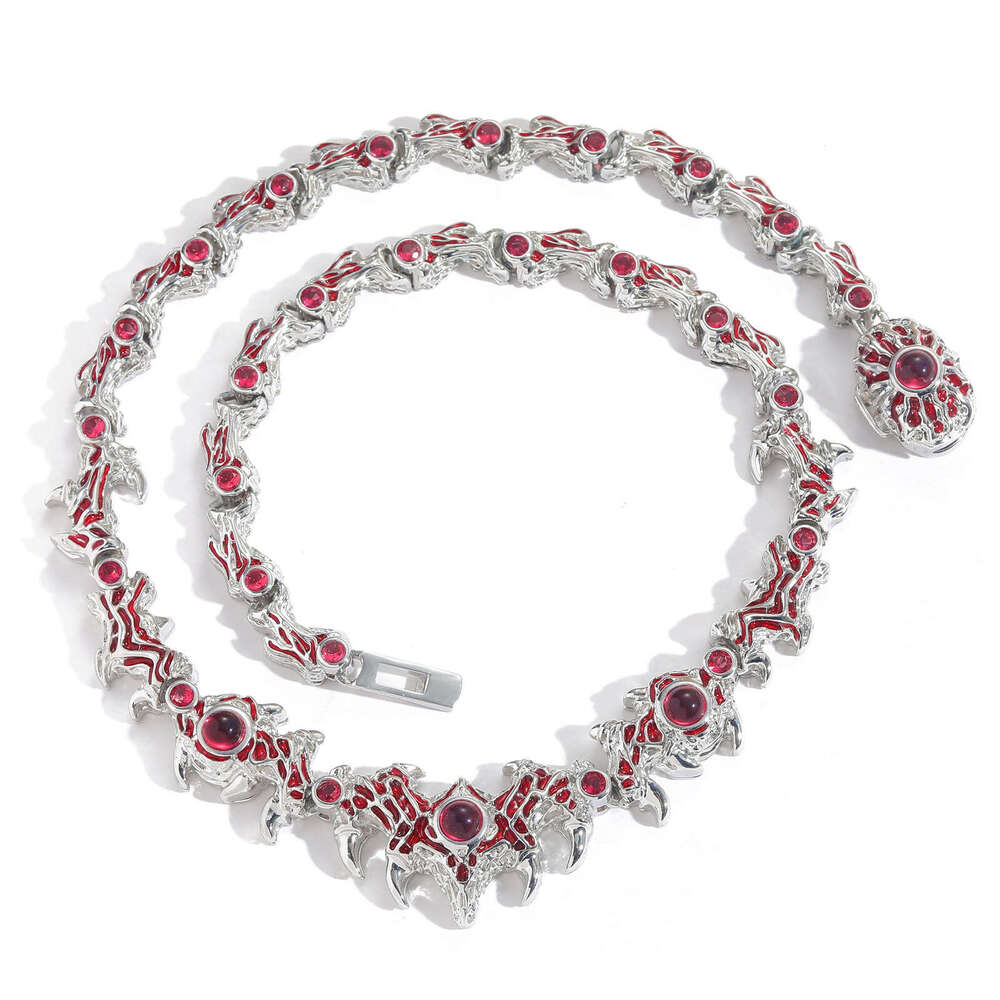 New Spiked Parasite Red Eyes Thorn Inlaid Dia Exaggerated Hip-Hop Necklace for Men Trendy Personality Creative Accessories 4a3d