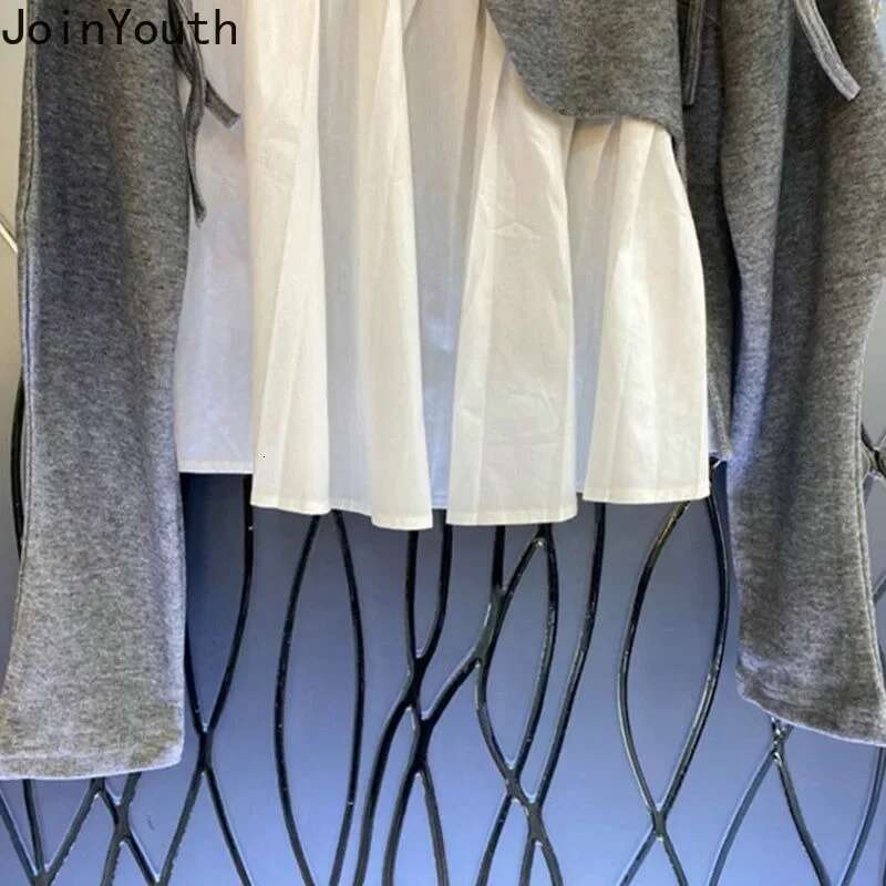 2025 Ropa Mujer T Shirts for Women Y2k Tops Contrast Color Tees Long Sleeve Bandage Tees Korean Camisetas Loose Zipper Tshirt