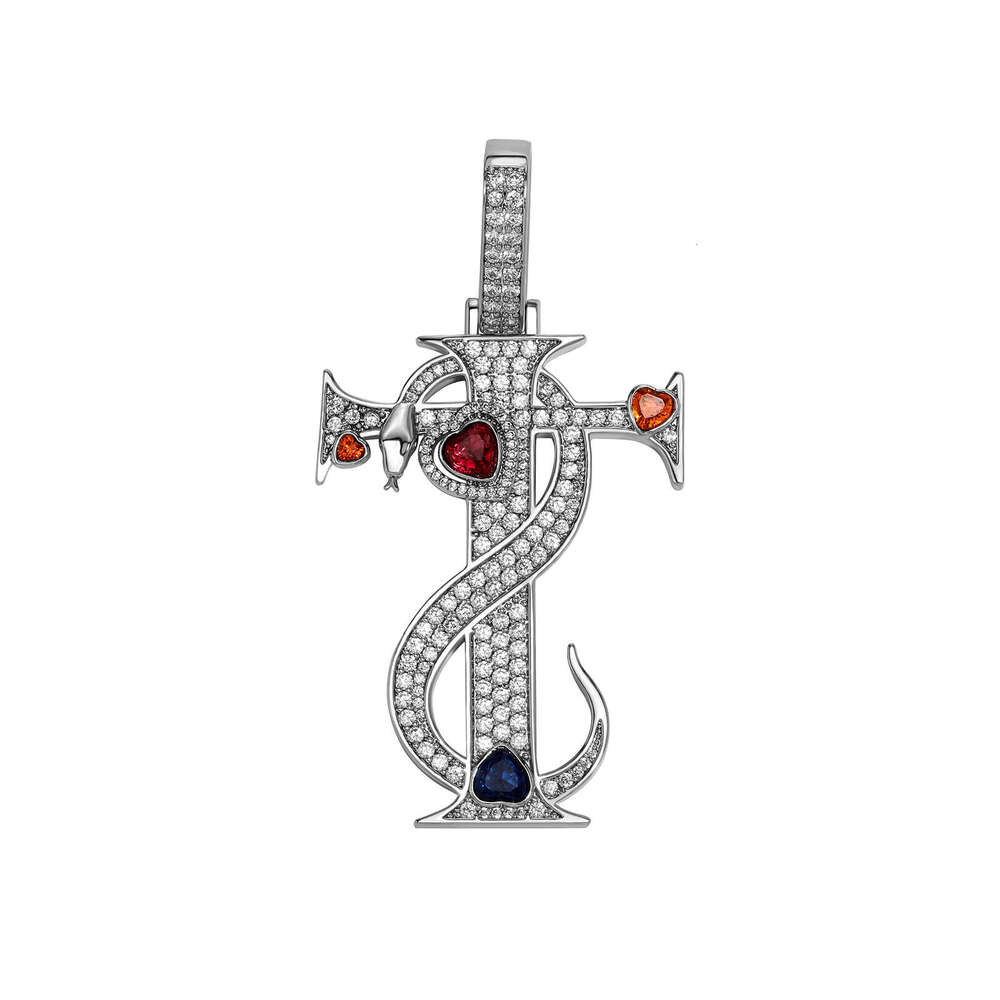 Hot Selling New Snake Cross Men's Necklace Heart Color Zircon Pendant Hip Hop Jewelry